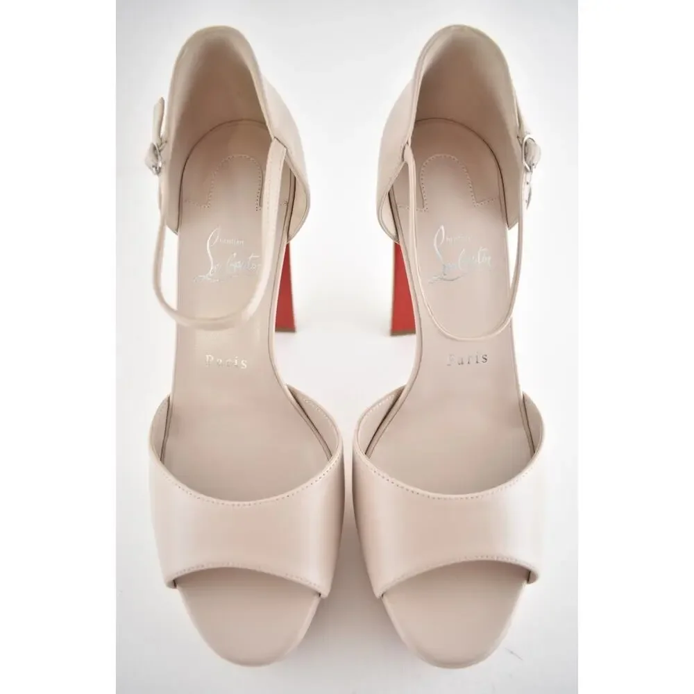 Christian Louboutin Sandaloo 130 Pearl Leather Platform Block Heel Sandal 40